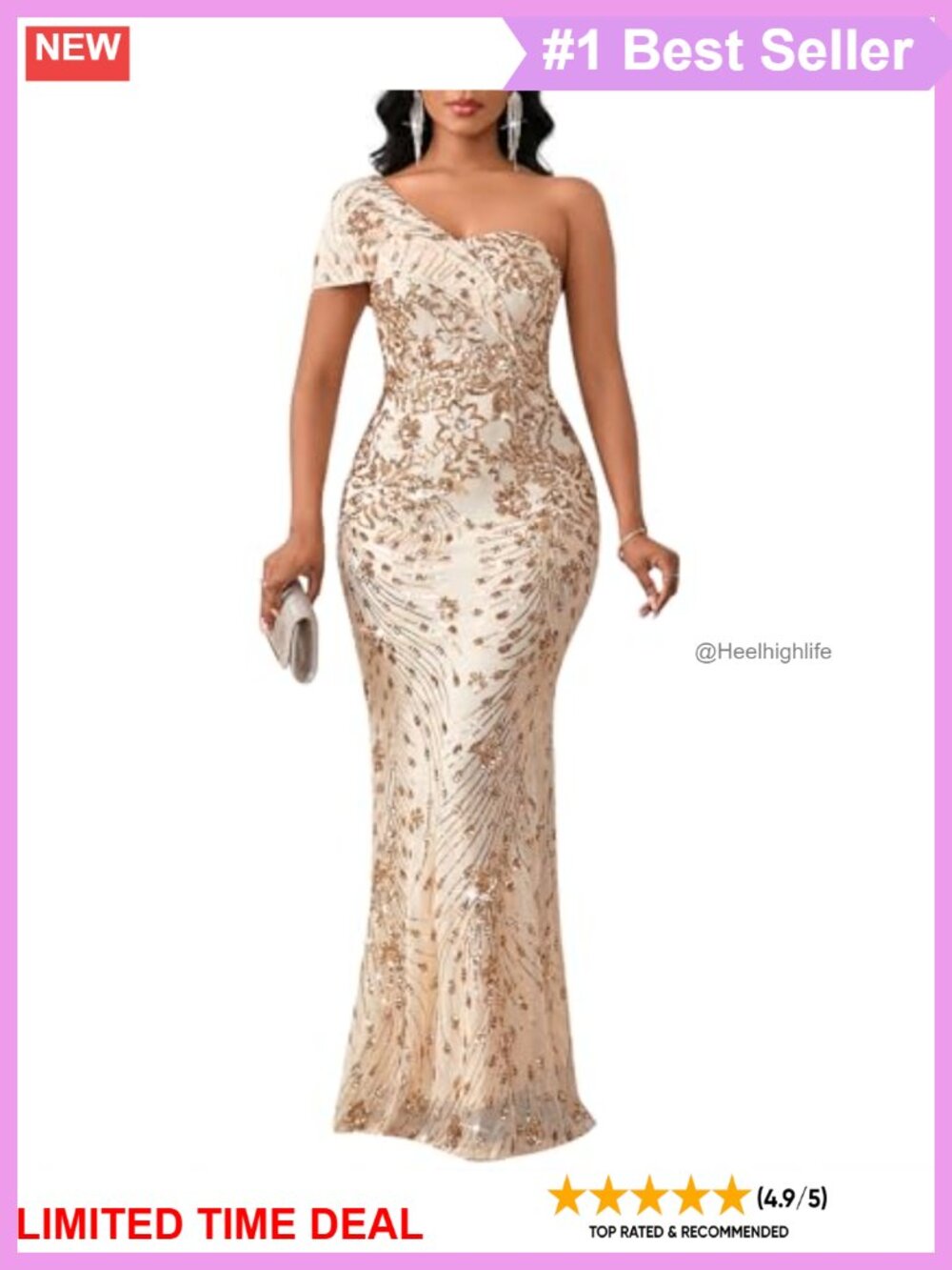 Sequin One Shoulder Mermaid Maxi Formal Evening Gown Dress